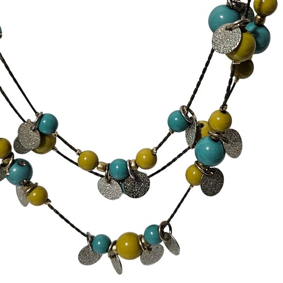 Beaded Layered Statement Necklace Yellow Turquoise Beads Multi Strand Jewelry - Picture 2 of 7